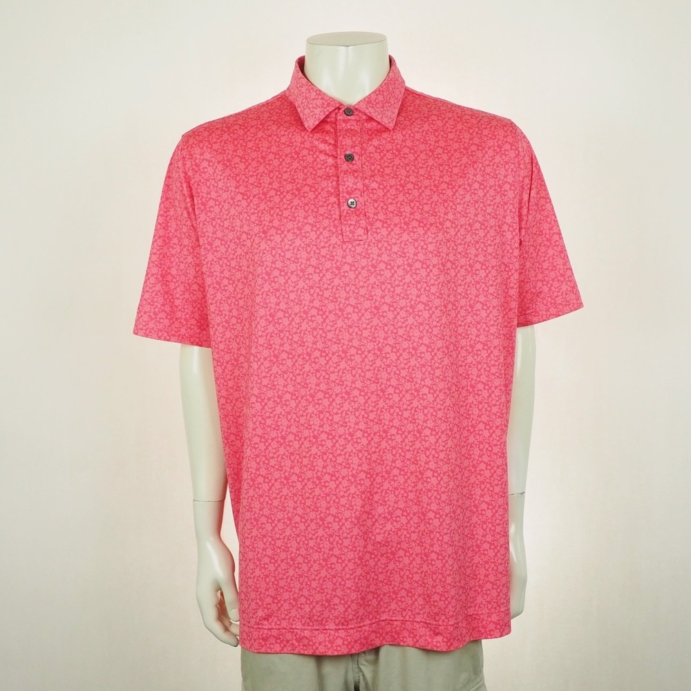 FootJoy FJ Painted Floral Lisle Golf Polo Shirt Mens XL Pink Flowers Performance